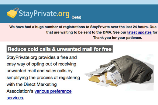 Screen shot of stayprivate.org.